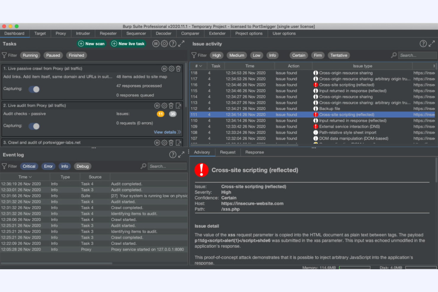 Burp Suite screenshot - Le 10 migliori soluzioni gratuite di cybersecurity recensite nel 2026