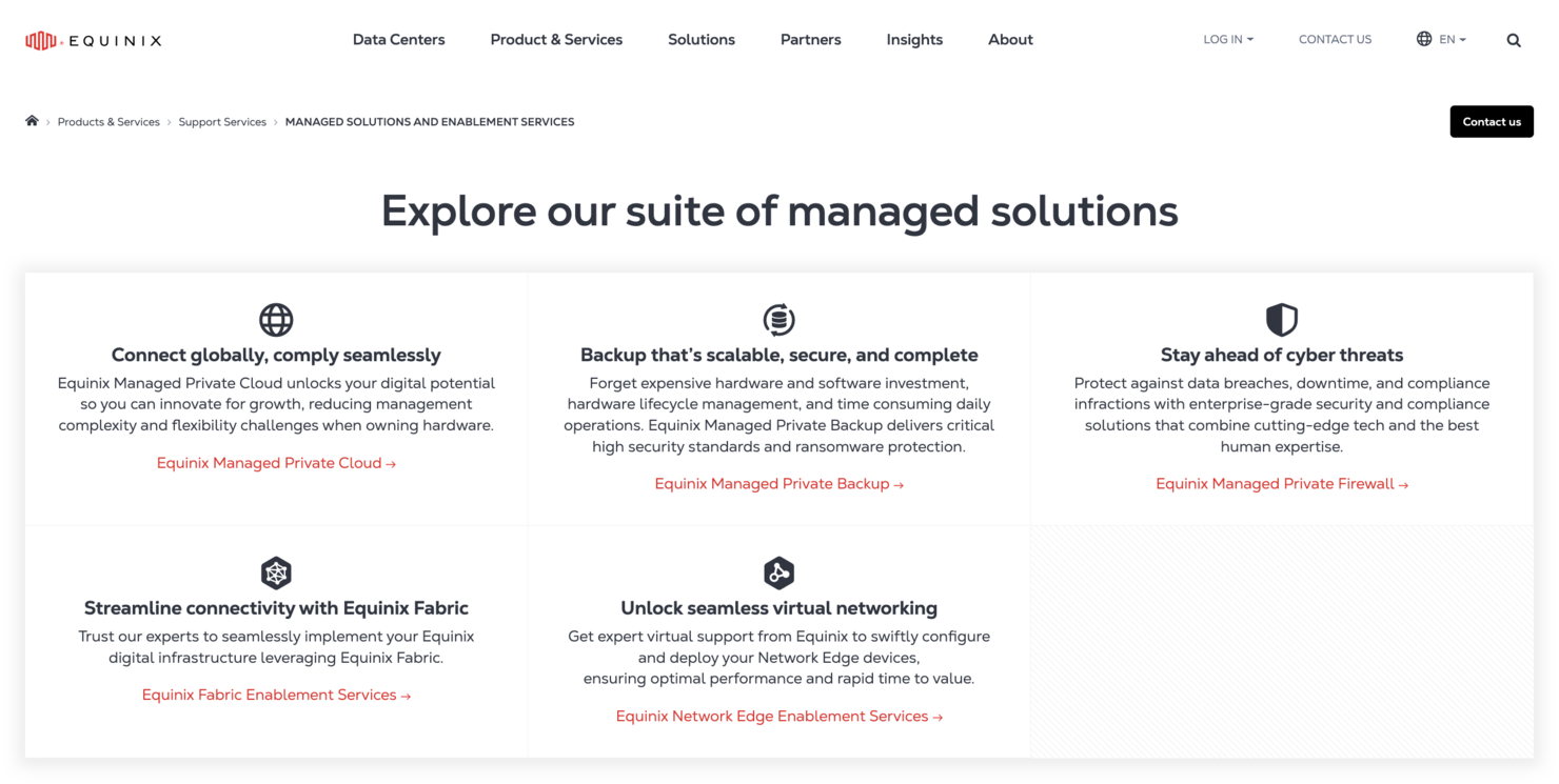 Equinix screenshot - I 10 migliori servizi gestiti per centri dati recensiti nel 2026