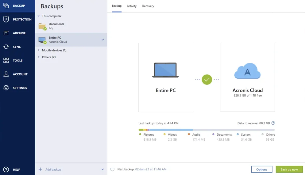 Acronis True Image screenshot - La Protezione Definitiva per il Tuo PC: I 10 Migliori Software di Backup