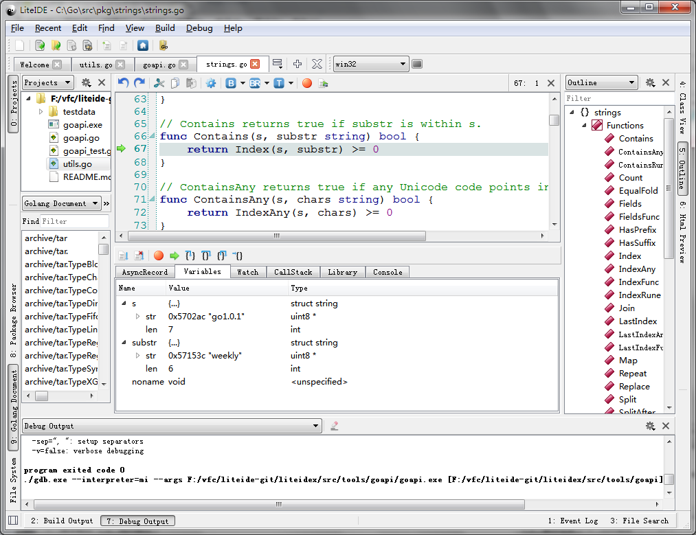 LiteIDE screenshot - Le 10 migliori IDE Golang recensite nel 2026