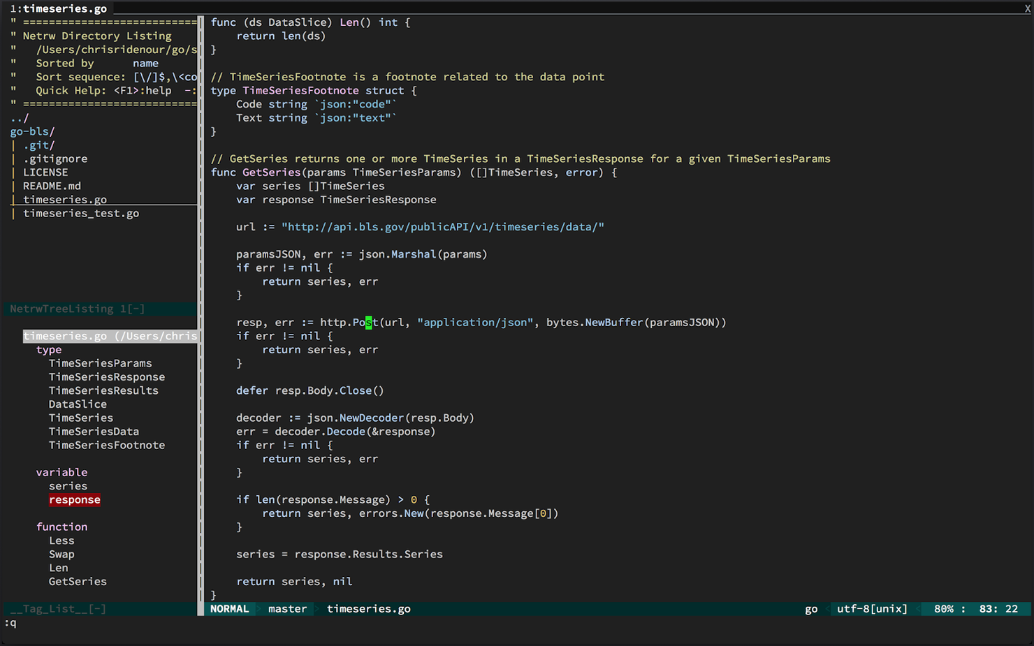 VIM screenshot - Le 10 migliori IDE Golang recensite nel 2026