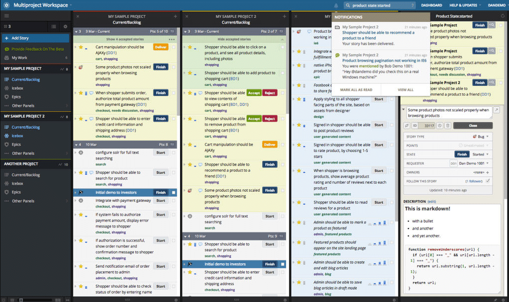 Pivotal Tracker screenshot - 10 Migliori Strumenti per lo Sviluppo Software Agile Recensiti nel 2026