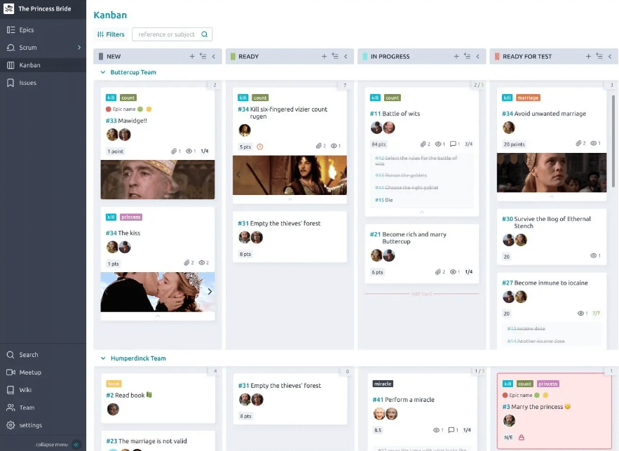 Taiga screenshot - 10 Migliori Strumenti per lo Sviluppo Software Agile Recensiti nel 2026