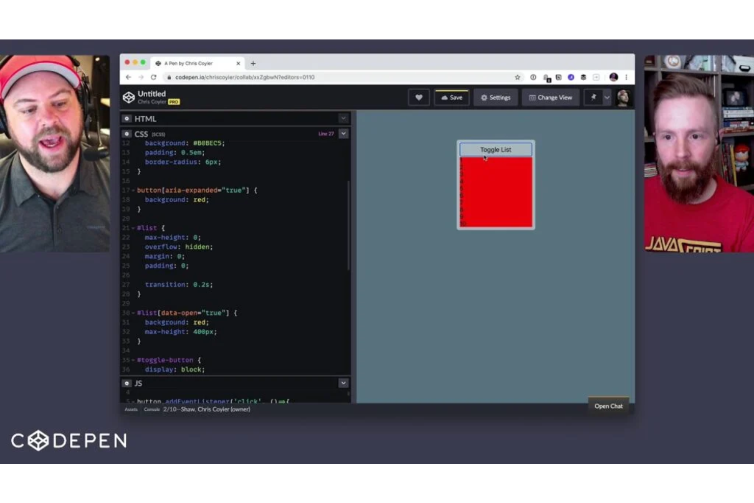 CodePen Collab Mode screenshot - I 10 migliori strumenti per la programmazione a coppie recensiti nel 2026