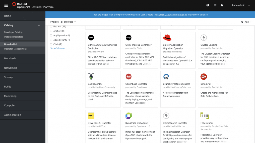 Red Hat OpenShift Container Platform screenshot - Guida alle 10 migliori piattaforme di gestione cloud del 2026