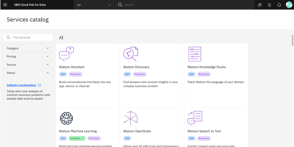 IBM Cloud Pak for Data screenshot - I 10 Migliori Software di Analisi dei Big Data da Non Perdere