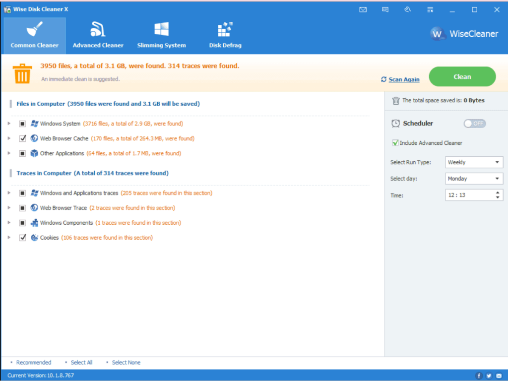 Wise Disk Cleaner screenshot - Risparmia Spazio: I 10 Migliori Software di Pulizia Disco del 2026