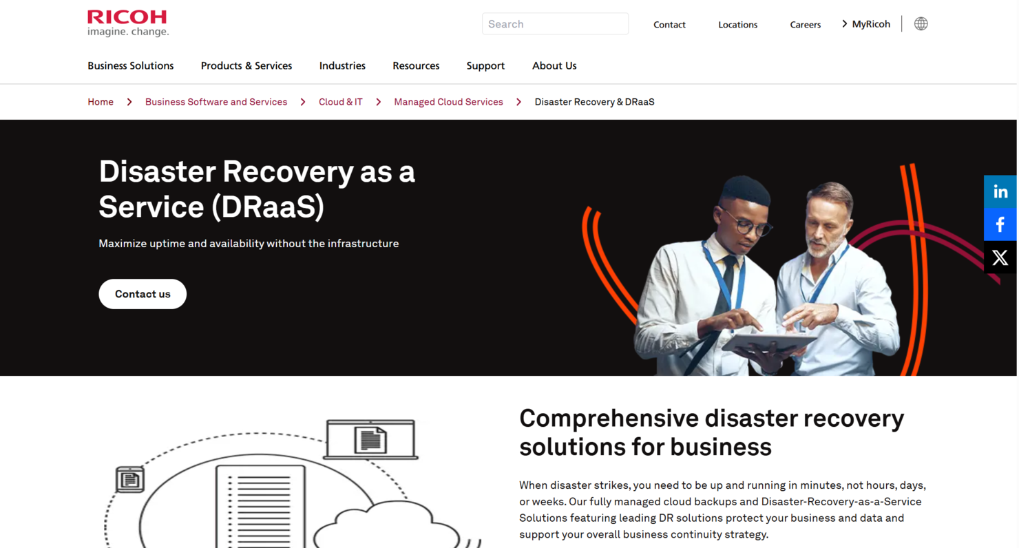 Ricoh screenshot - Decifrare i 10 Migliori Servizi di Disaster Recovery del 2026