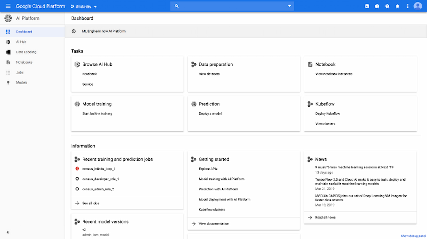 Google Cloud AI Platform screenshot - 10 migliori piattaforme cloud di apprendimento automatico nel 2026