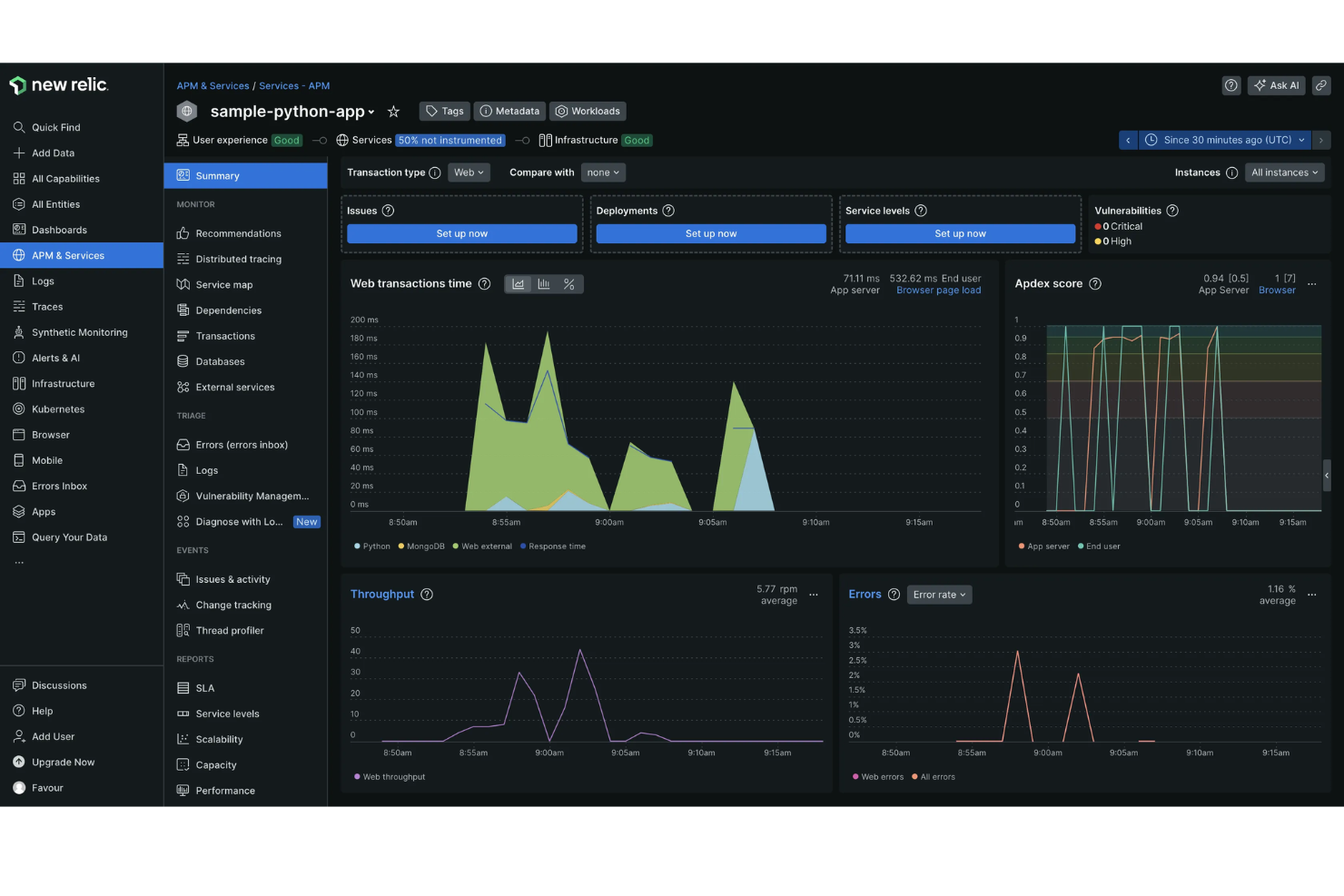 New Relic screenshot - Le 10 Migliori Soluzioni per il Monitoraggio dei Database Recensite per il 2026