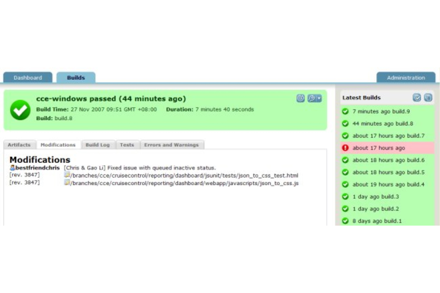 CruiseControl screenshot - Le 10 migliori soluzioni per il test continuo recensite per il 2026