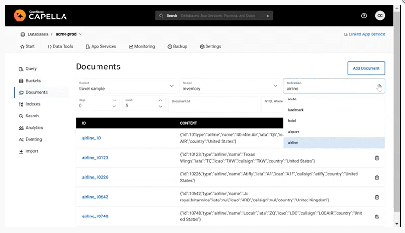 Couchbase screenshot - Le 10 Migliori Basi di Dati Chiave-Valore Recensite nel 2026