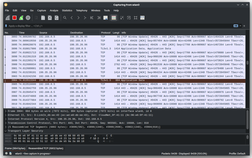 Wireshark screenshot - I 10 migliori analizzatori di pacchetti del 2026
