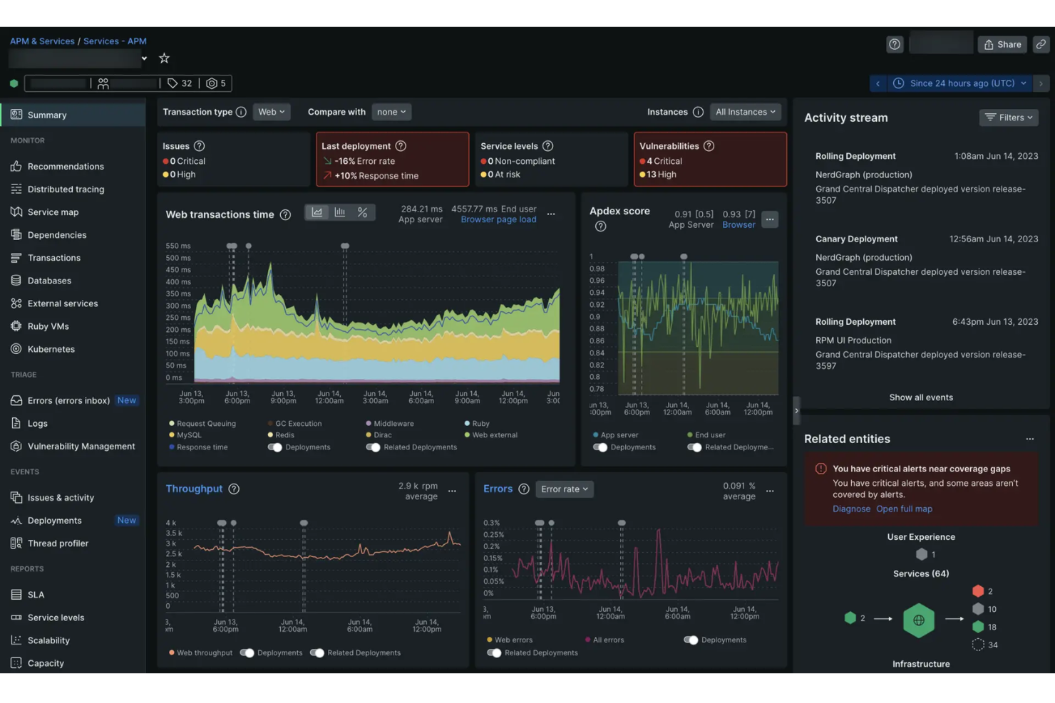 New Relic screenshot - 10 Migliori Strumenti di Test DevOps Recensiti per il 2026