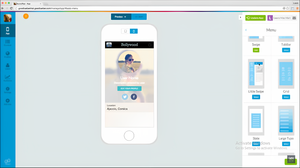 GoodBarber screenshot - Le 10 migliori piattaforme per creare app con il drag and drop recensite nel 2026