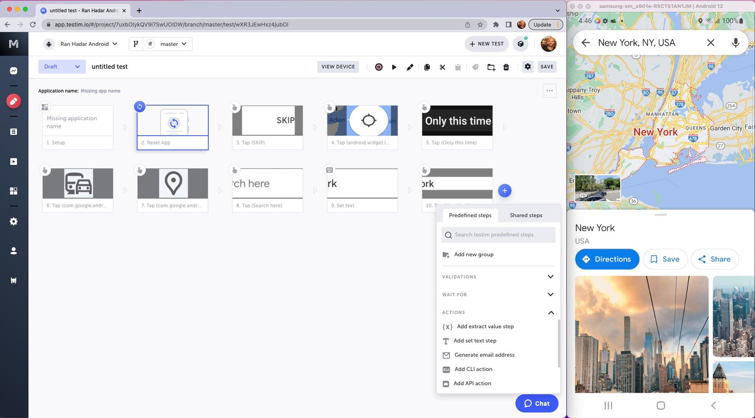 Tricentis Testim Mobile screenshot - Le 10 migliori strumenti per il testing Android recensiti nel 2026