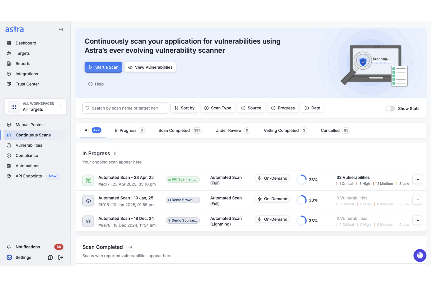 Astra API Security screenshot - Le 10 migliori strumenti per il test delle API recensiti nel 2026
