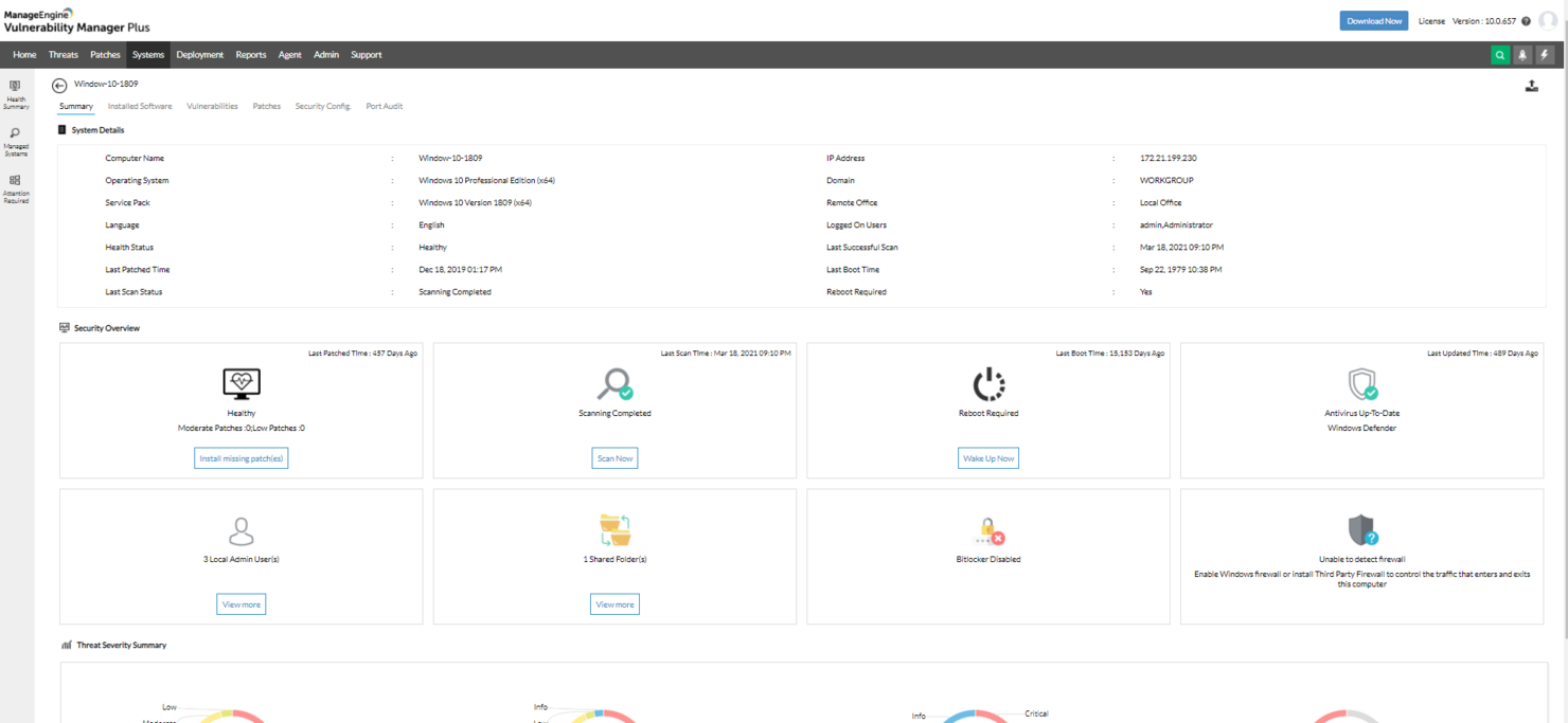 ManageEngine Vulnerability Manager Plus screenshot - 10 Migliori Software di Scansione delle Vulnerabilità per QA (2026)