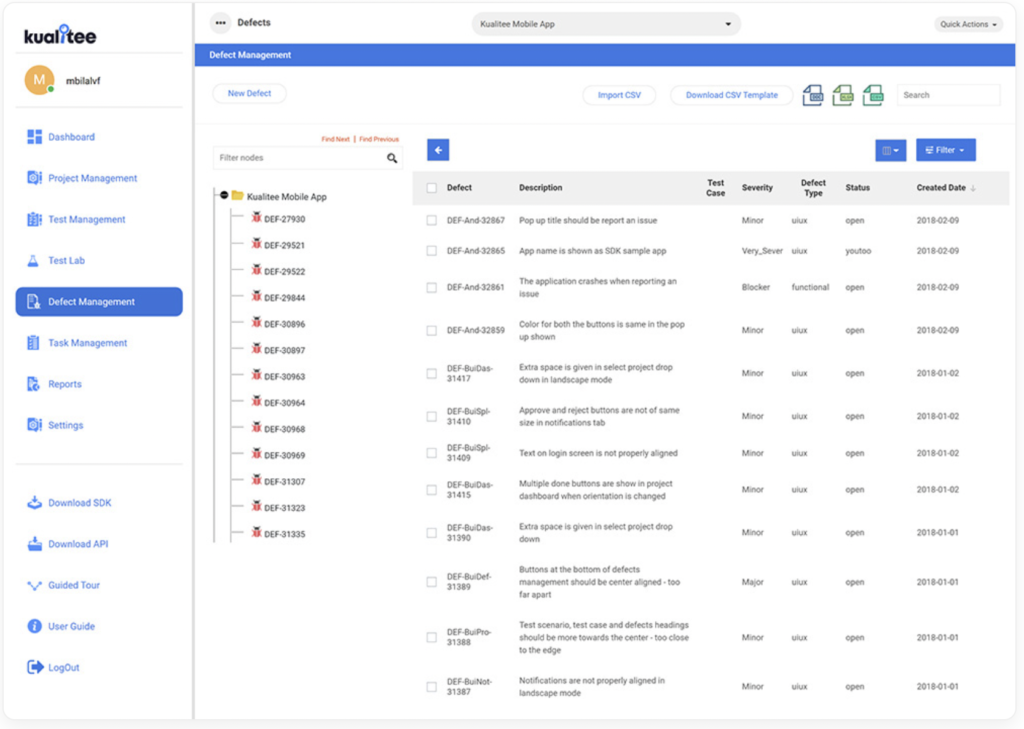 Kualitee screenshot - 10 Migliori Strumenti di Tracciamento dei Bug Recensiti per il 2026