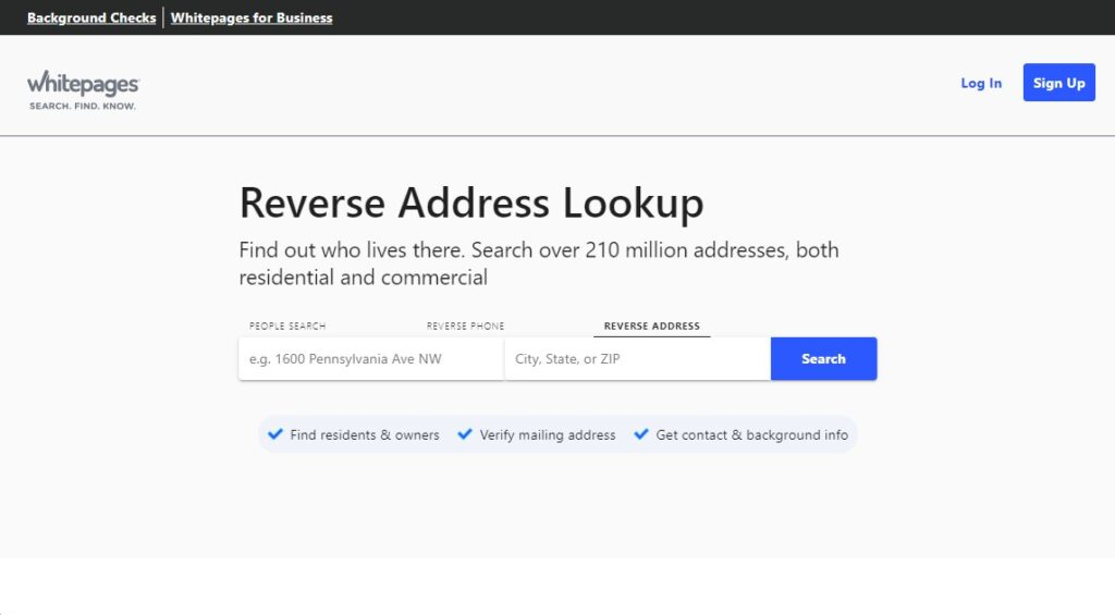 Whitepages screenshot - Le 10 migliori soluzioni per la verifica degli indirizzi recensite nel 2026