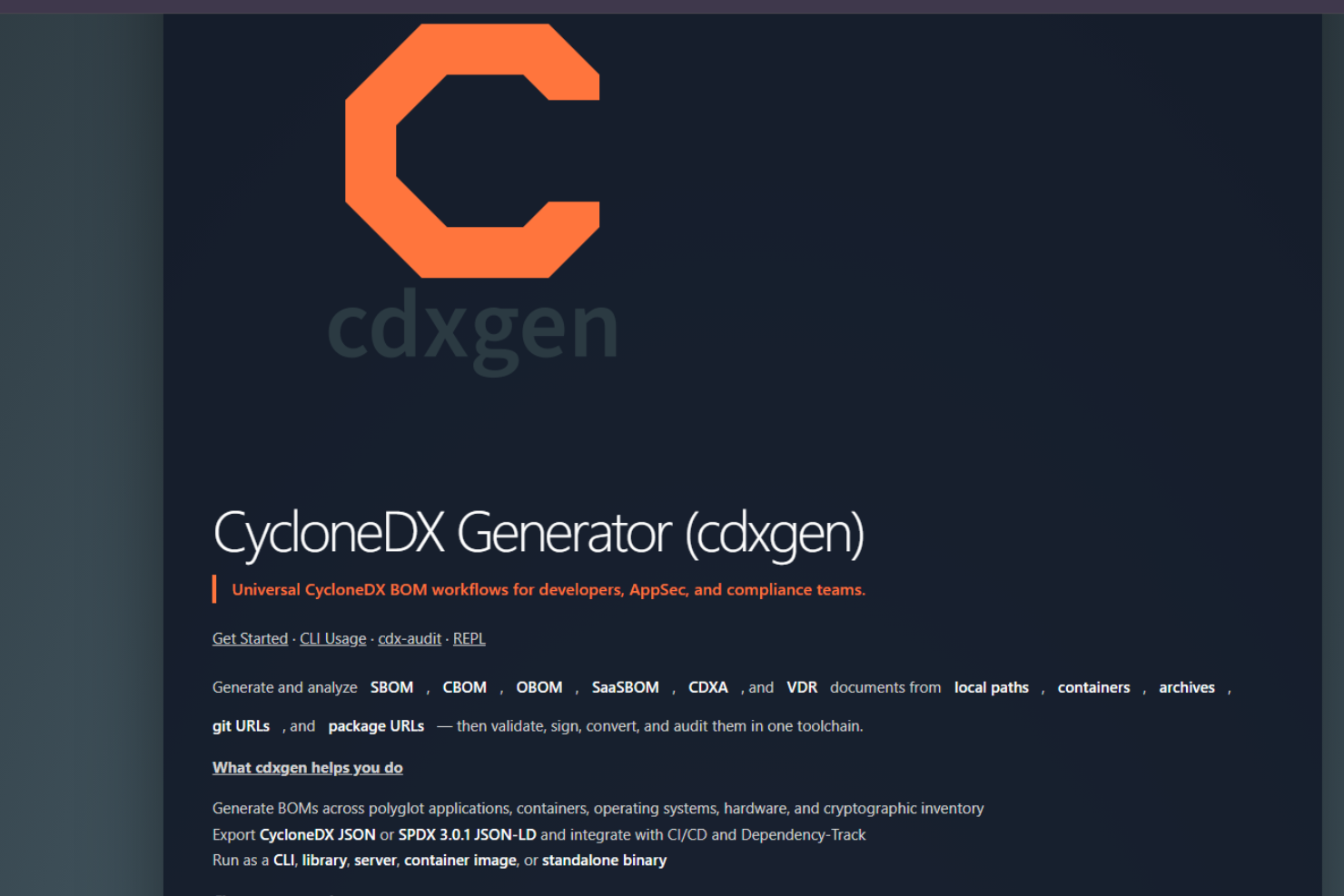 cdxgen screenshot - 10 Mejores Herramientas de Generación SBOM en 2026