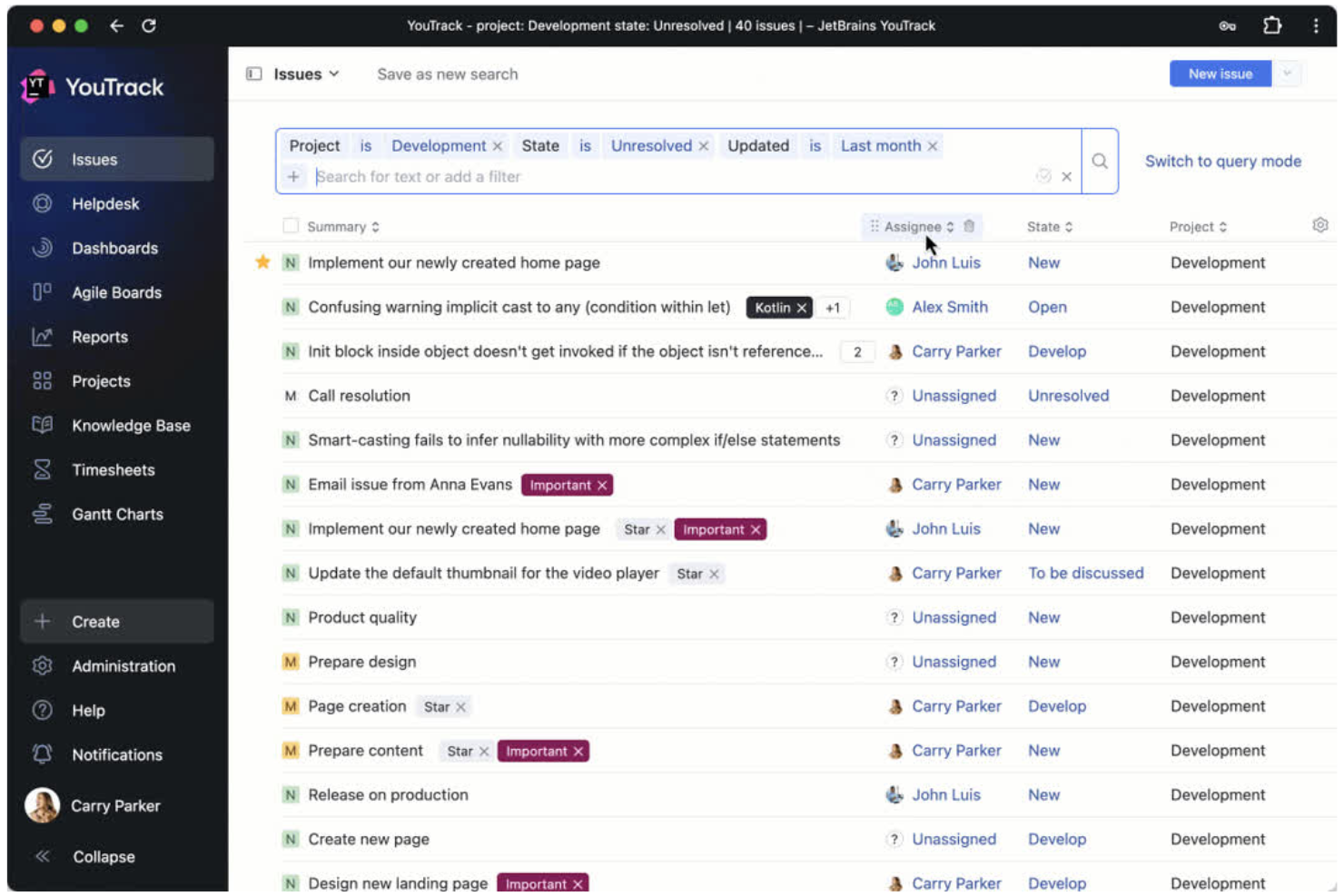 YouTrack screenshot - Los 10 Mejores Herramientas de Gestión de Proyectos de Desarrollo de Software en 2026
