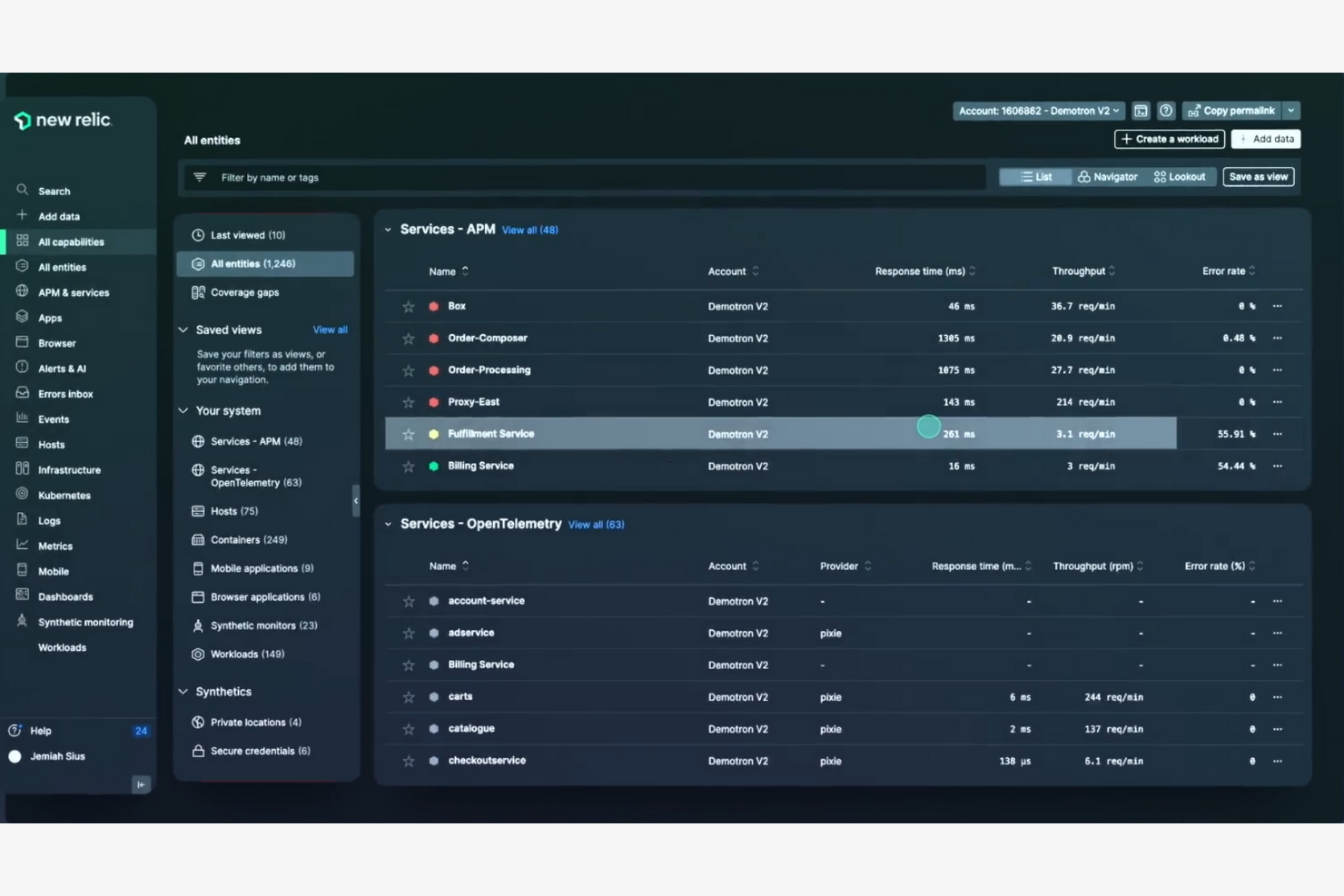 New Relic screenshot - 10 Mejores Alternativas a Grafana para 2026