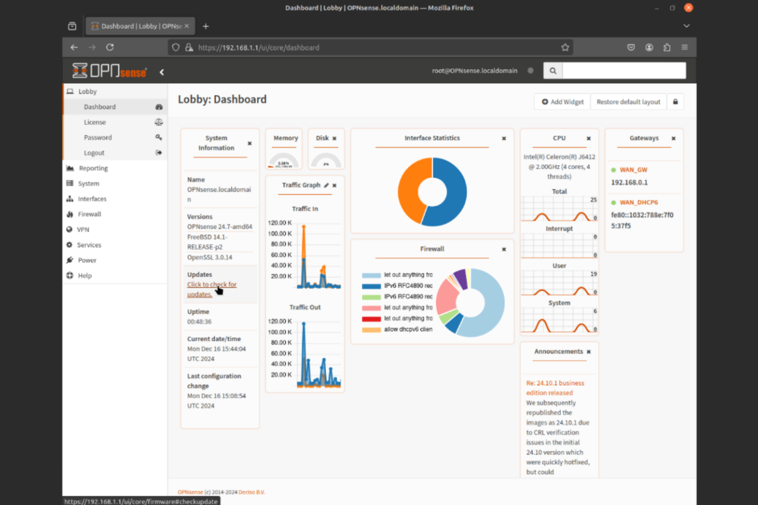 OPNsense screenshot - 10 Mejores Alternativas a PfSense para 2026