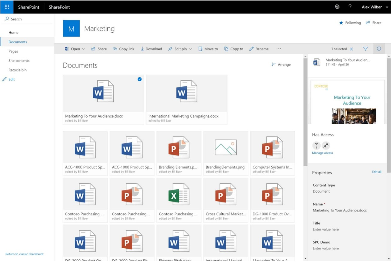 SharePoint screenshot - 10 Mejores Alternativas a Confluence Analizadas en 2026