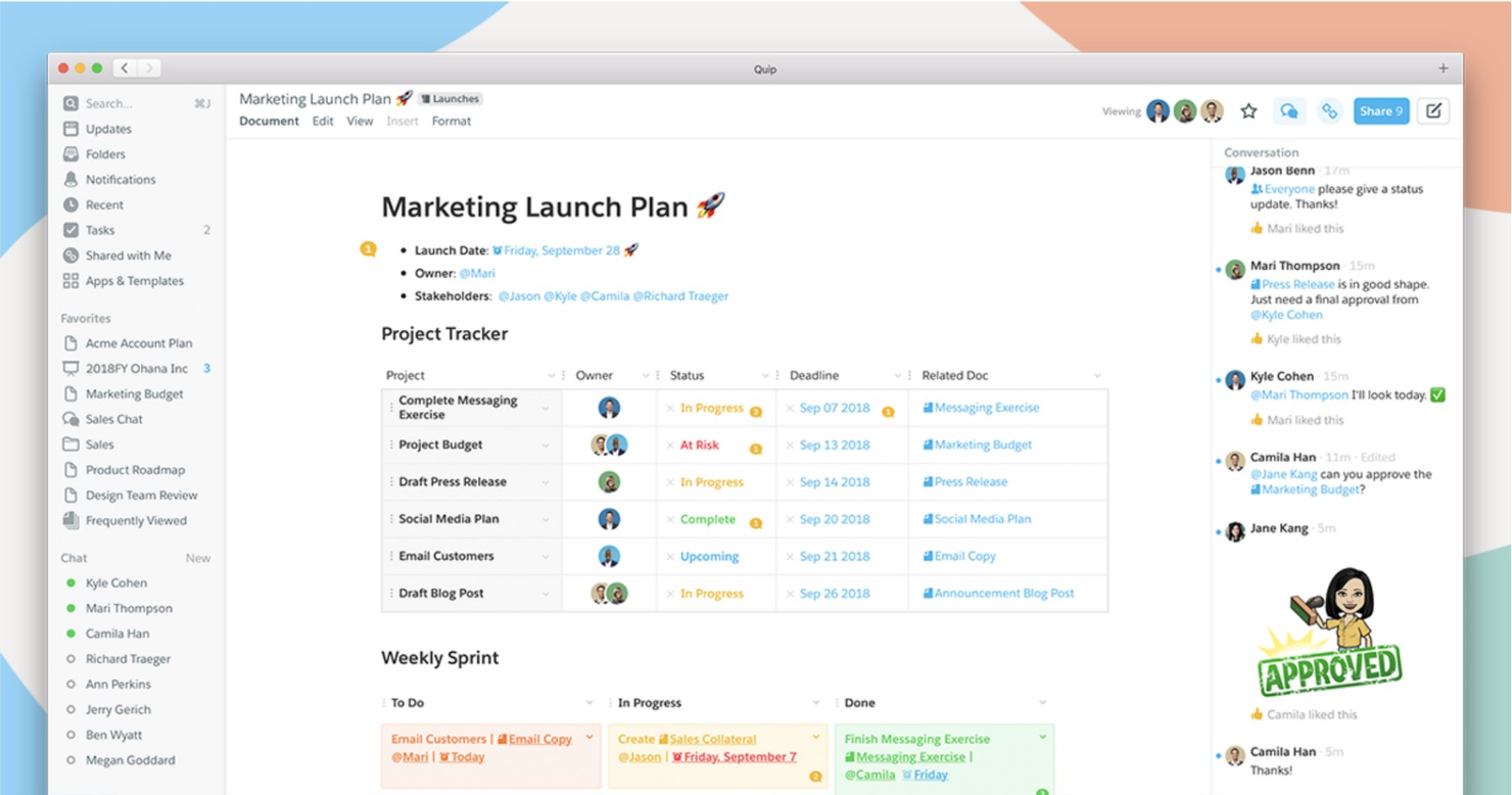 Quip screenshot - 10 Mejores Alternativas a Confluence Analizadas en 2026