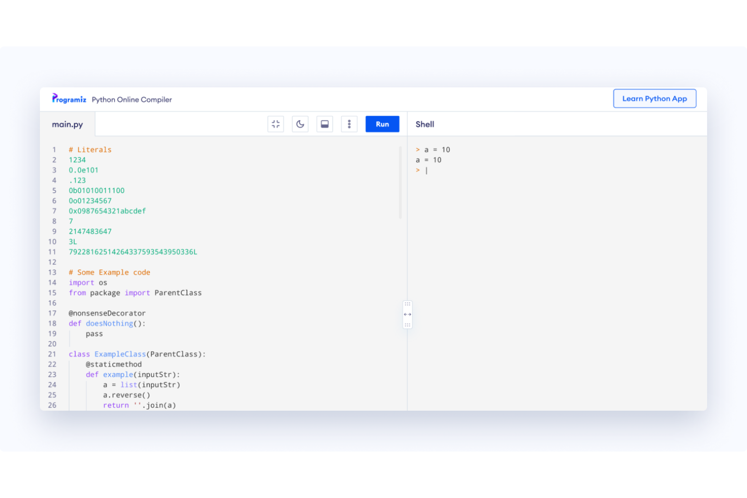 Programiz screenshot - Las 10 mejores IDEs en la nube analizadas en 2026