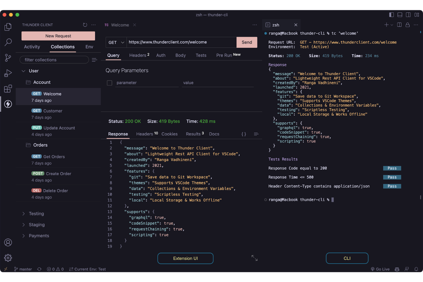 Thunder Client screenshot - Las 10 Mejores Alternativas a Postman Evaluadas en 2026