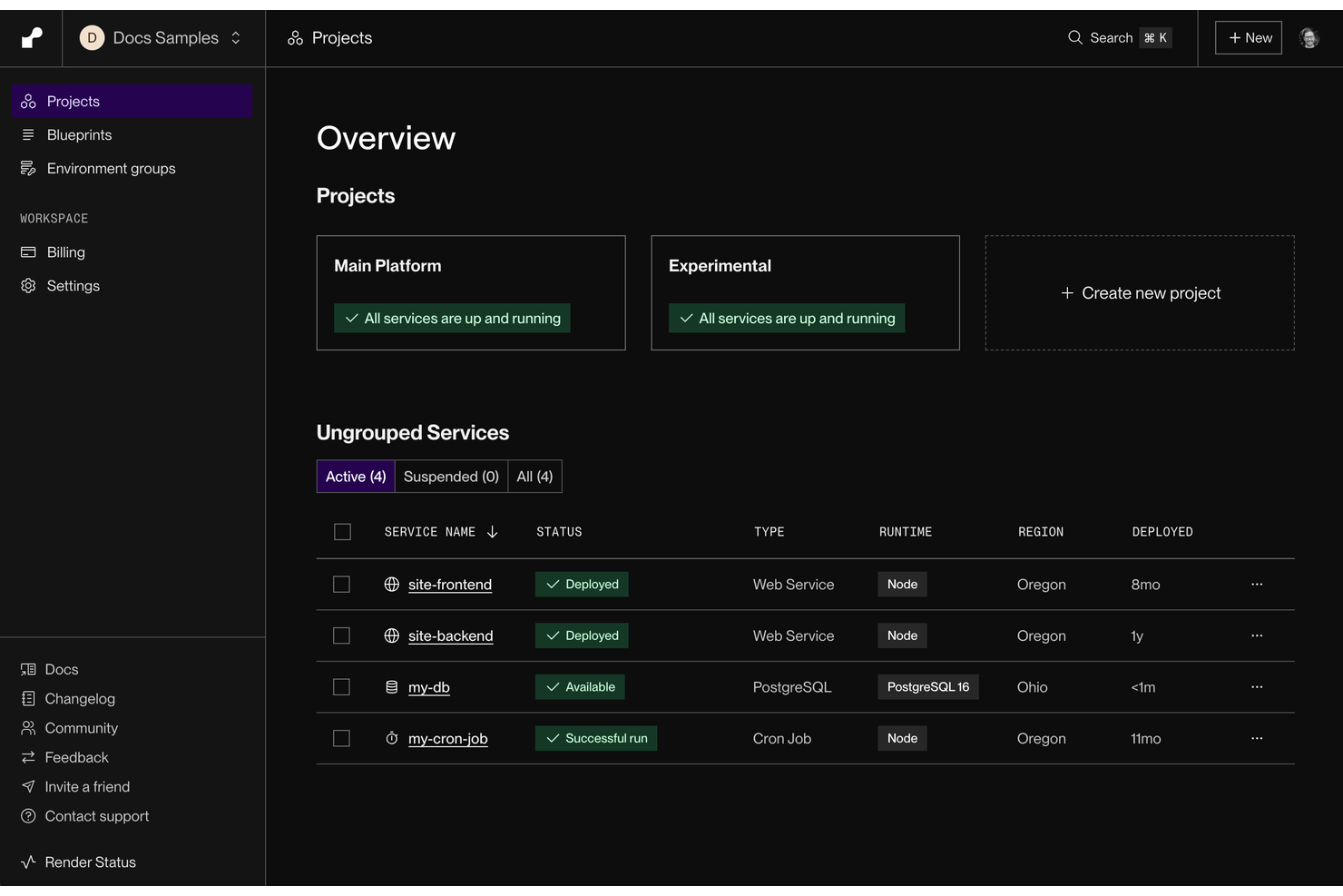 Render screenshot - 10 Mejores Alternativas a DigitalOcean Analizadas en 2026