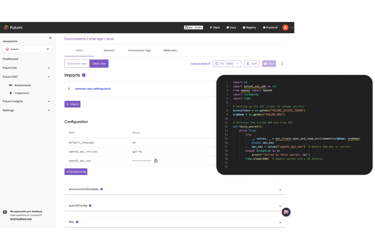 Pulumi screenshot - 10 Mejores Alternativas a HashiCorp Vault Analizadas en 2026