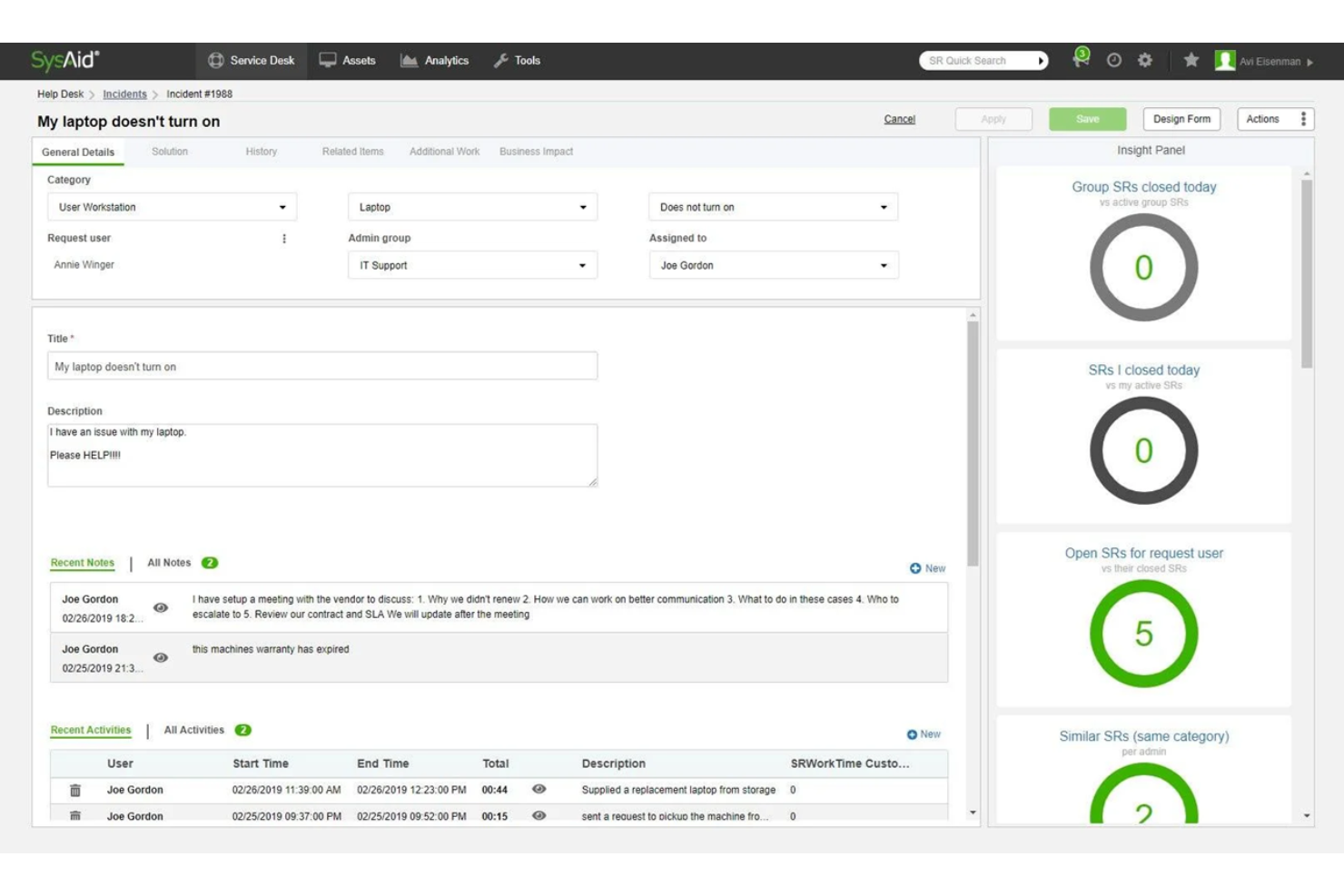 SysAid screenshot - 10 mejores software de gestión de servicios empresariales revisados en 2026