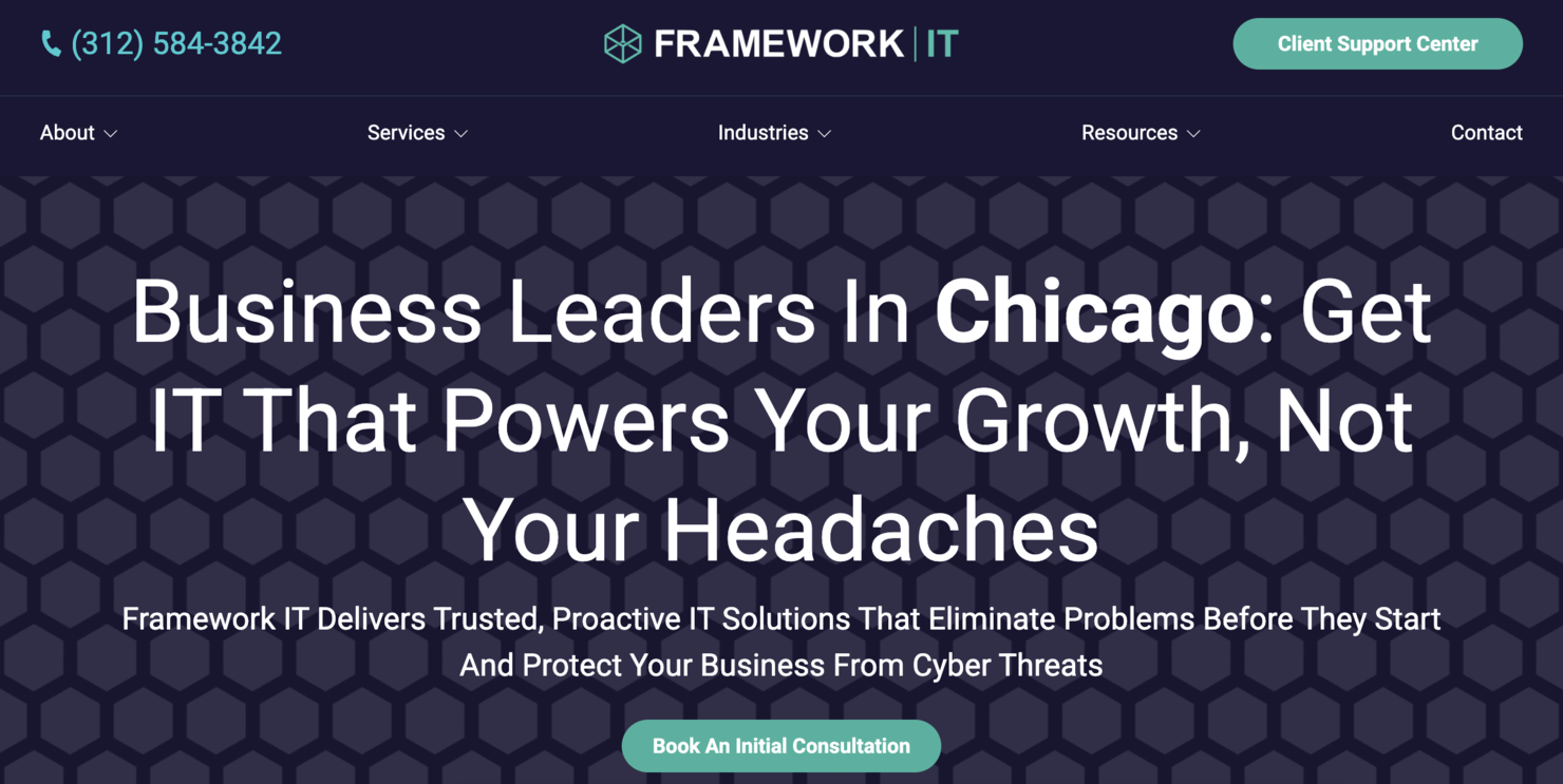 Framework IT screenshot - Las 10 mejores empresas de servicios informáticos gestionados en Chicago analizadas en 2026