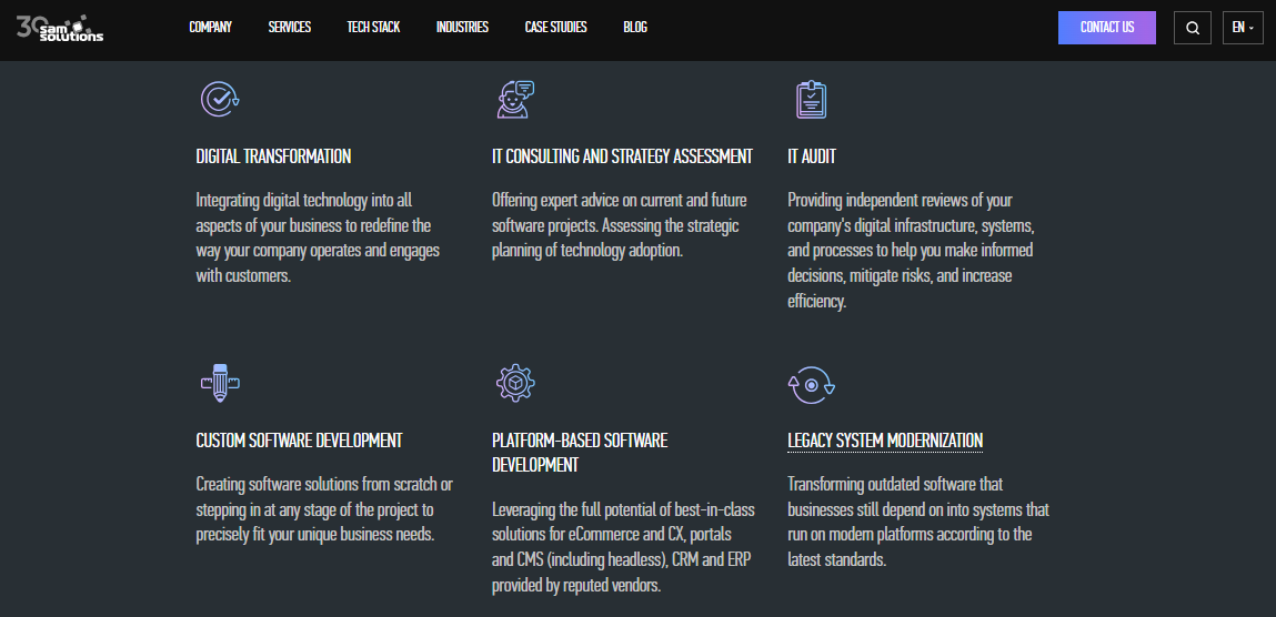 SaM Solutions screenshot - 10 Mejores Servicios de Desarrollo de Aplicaciones Multiplataforma en 2026