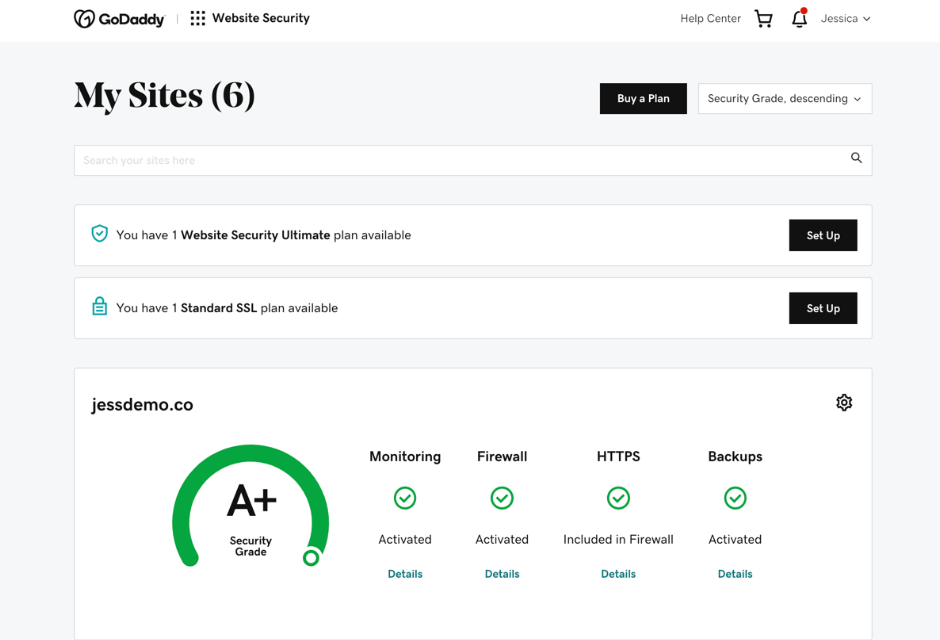 GoDaddy Website Security screenshot - Protección Perfecta: Los 10 Mejores Software de Seguridad para Sitios Web en 2026
