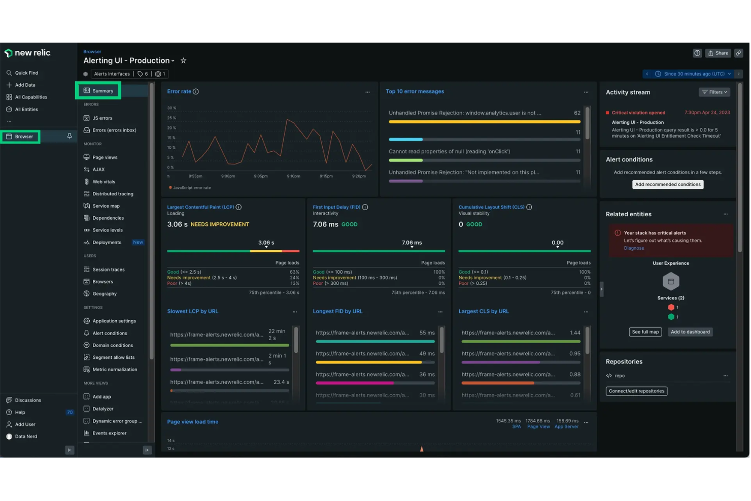 New Relic screenshot - Los 10 Mejores Herramientas de Monitorización de Sitios Web de 2026