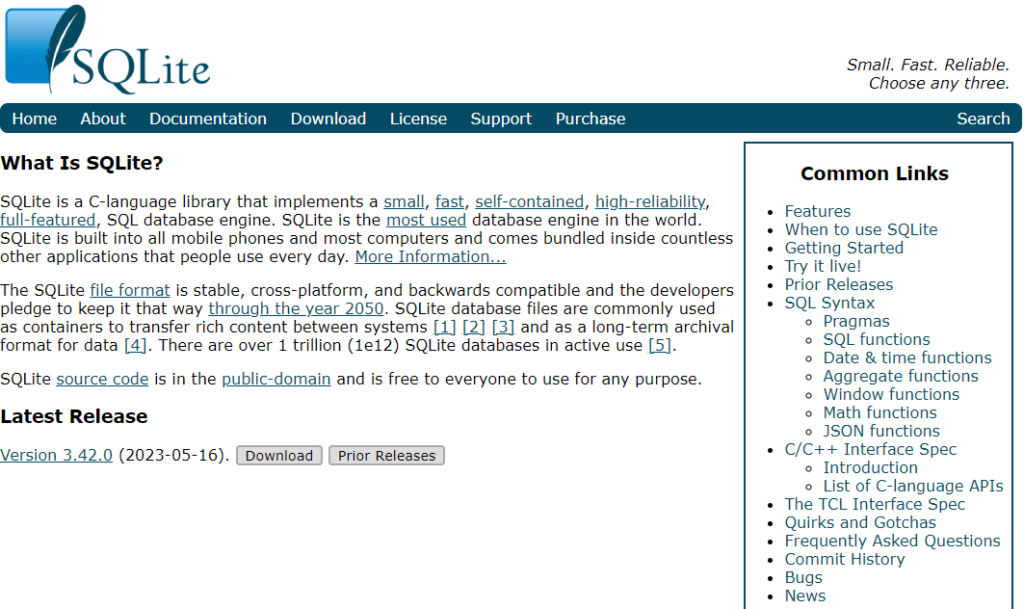SQLite screenshot - Guía de los 10 Mejores Software de Bases de Datos SQL en 2026