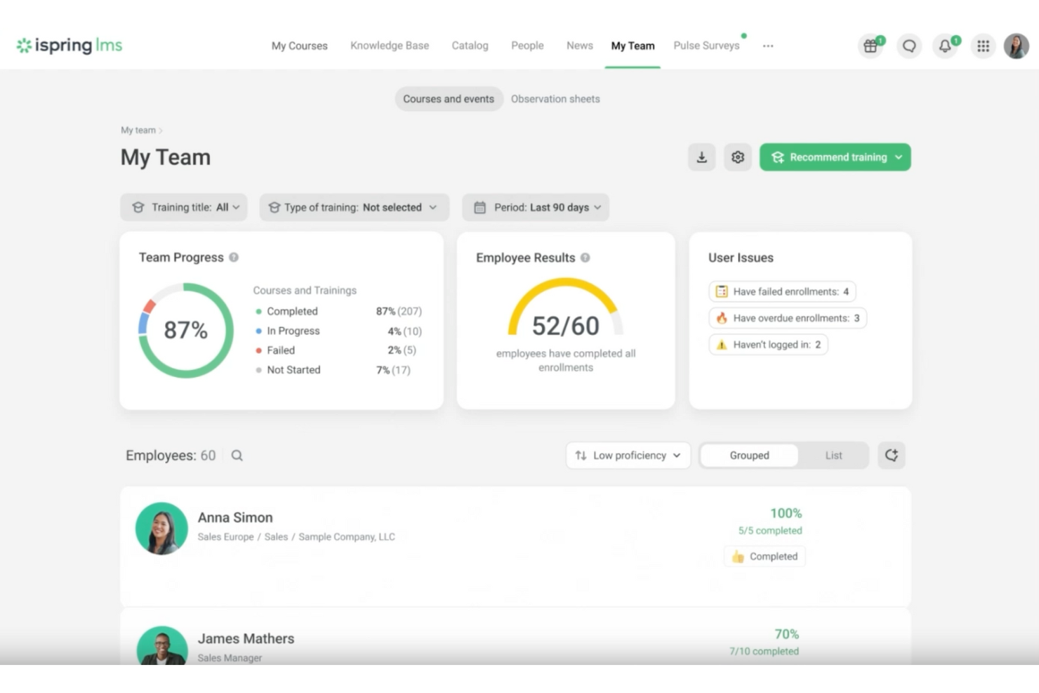 iSpring LMS screenshot - 10 Mejores Programas de Portal Revisados en 2026