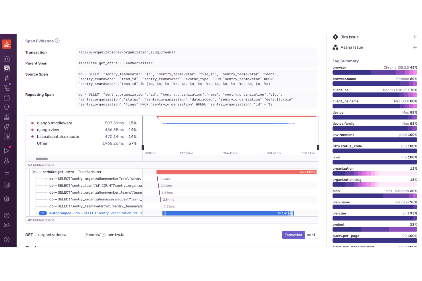 Sentry screenshot - 10 Mejores Herramientas de Análisis de Registros para Dominar el Backend de 2026