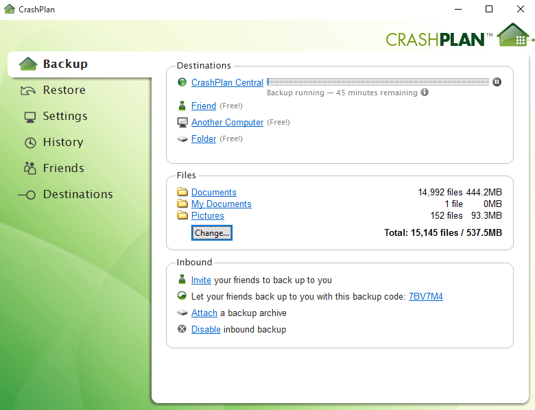 CrashPlan screenshot - El escudo definitivo para tu PC: Los 10 mejores programas de copia de seguridad