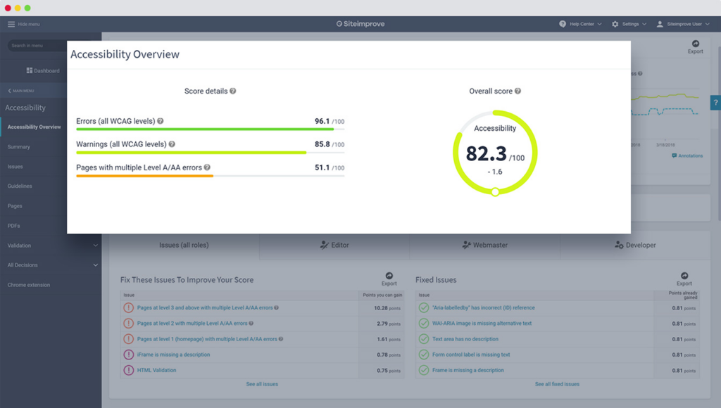 Siteimprove screenshot - 10 Guías del Mejor Software de Analítica Móvil de 2026