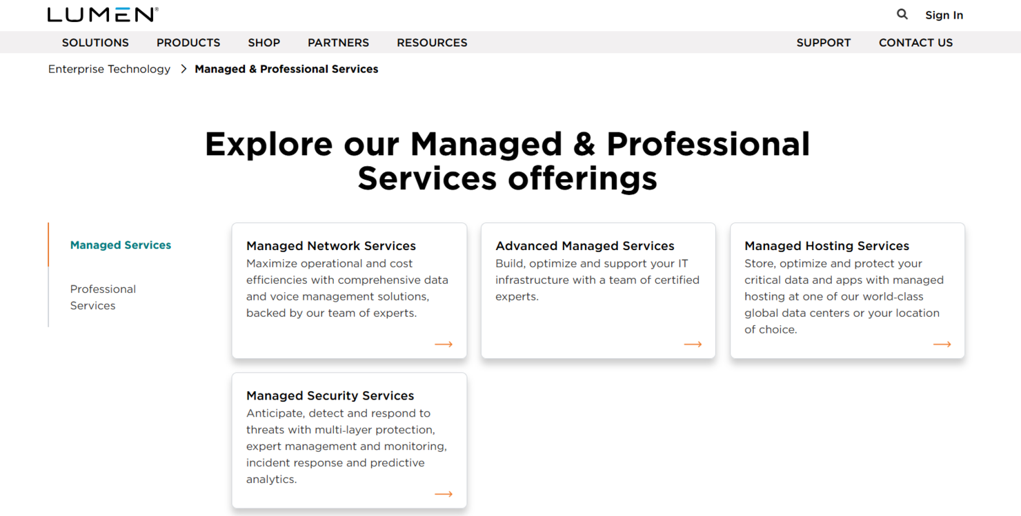 Lumen Technologies screenshot - 10 Mejores Proveedores de Servicios Gestionados Más Grandes Revisados en 2026