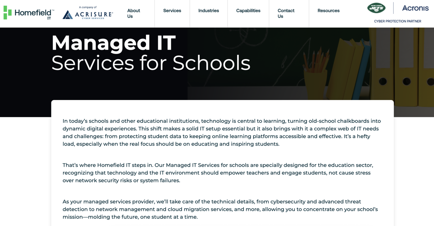 Homefield IT screenshot - 10 Mejores Servicios de TI Gestionados para Escuelas Analizados en 2026