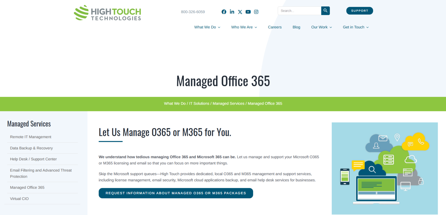 High Touch Technologies screenshot - Los 10 mejores proveedores de servicios gestionados de Office 365 analizados en 2026
