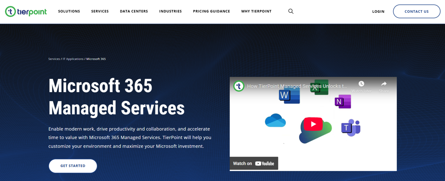 TierPoint screenshot - Los 10 mejores proveedores de servicios gestionados de Office 365 analizados en 2026