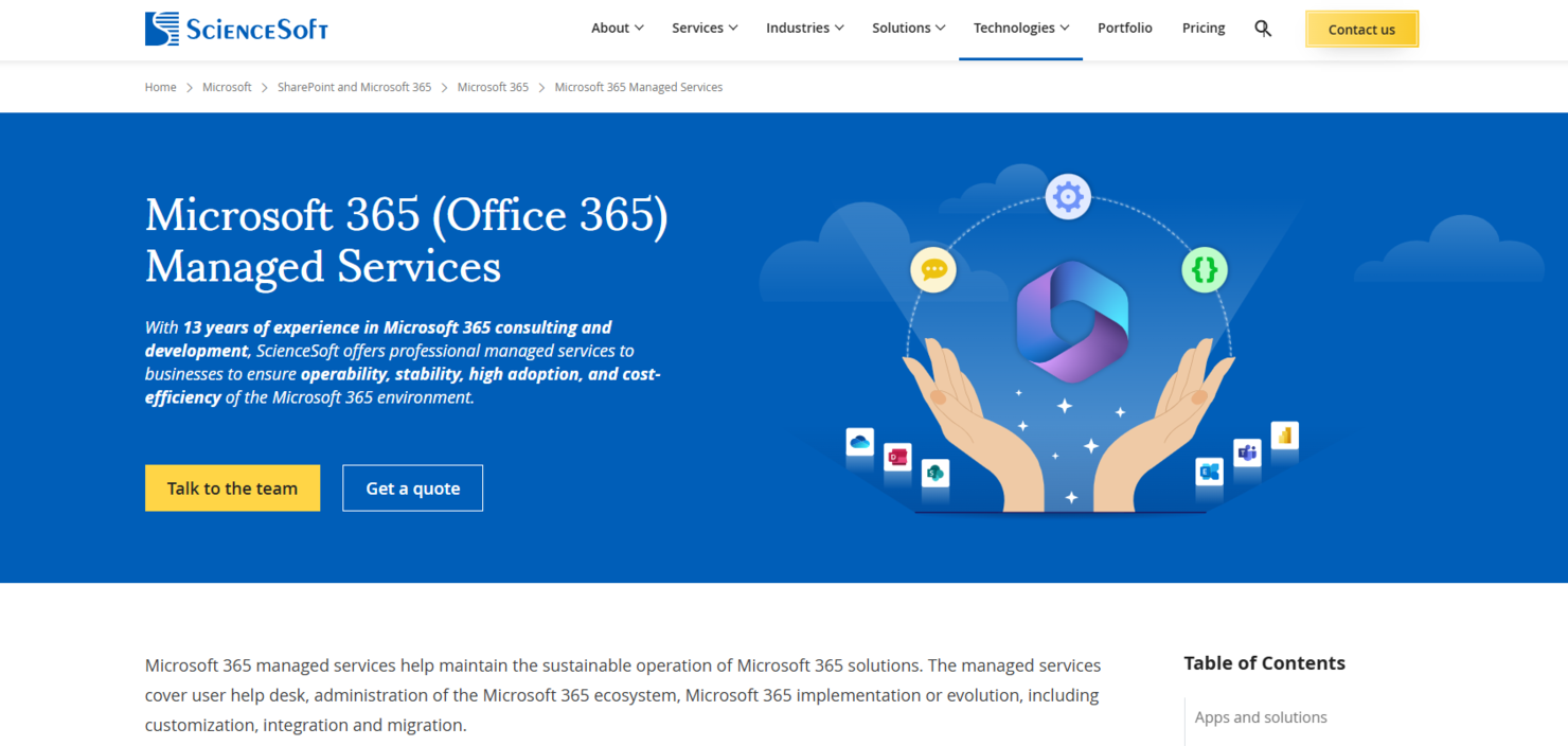 ScienceSoft screenshot - Los 10 mejores proveedores de servicios gestionados de Office 365 analizados en 2026