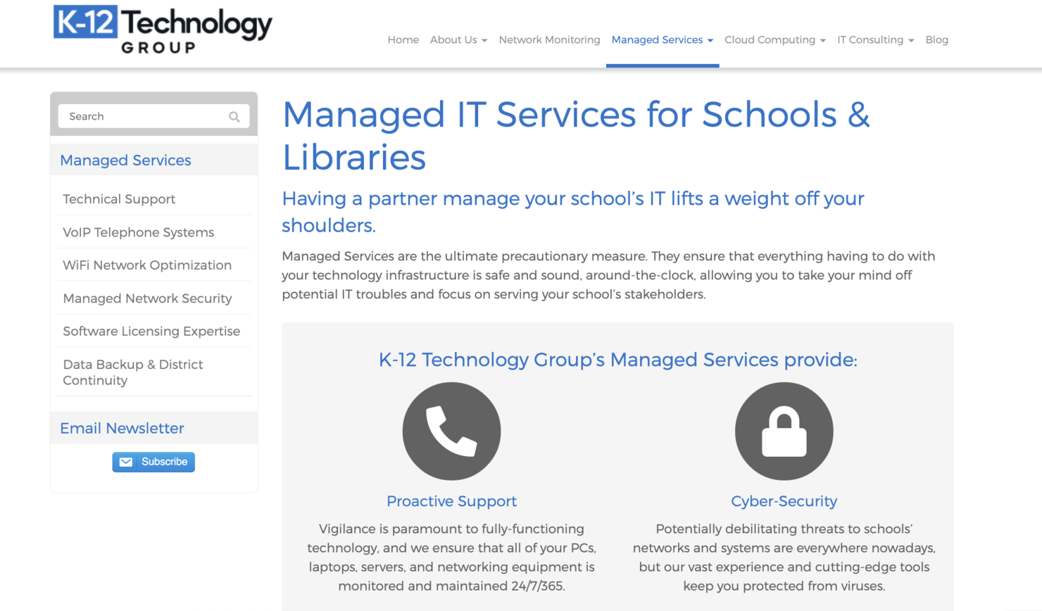 K-12 Technology Group screenshot - 10 Mejores Servicios de TI Gestionados para Escuelas Analizados en 2026